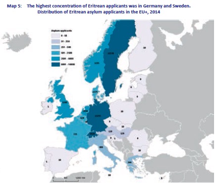 EU countries taking Eritrean asylum applicants