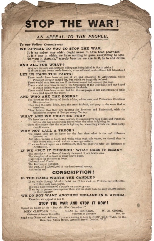 Stop the war (rear) leaflet