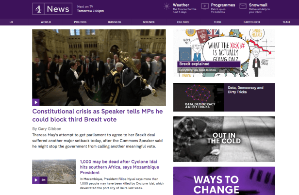 Channel 4 News 23.00 18 March 2019