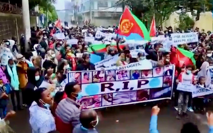 Eritrean refugees demonstrate in Addis