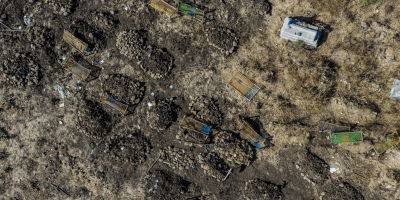 An aerial photograph from November 2020 shows a mass grave for victims of a suspected massacre in Mai Kadra, Ethiopia