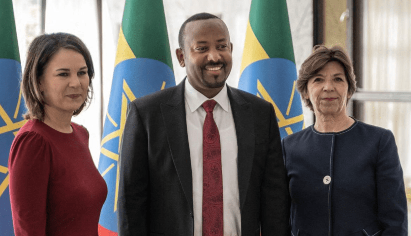 Annalena Baerbock (left) and Catherine Colonna (right) with Ethiopia's Prime Minister Abiy Ahmed