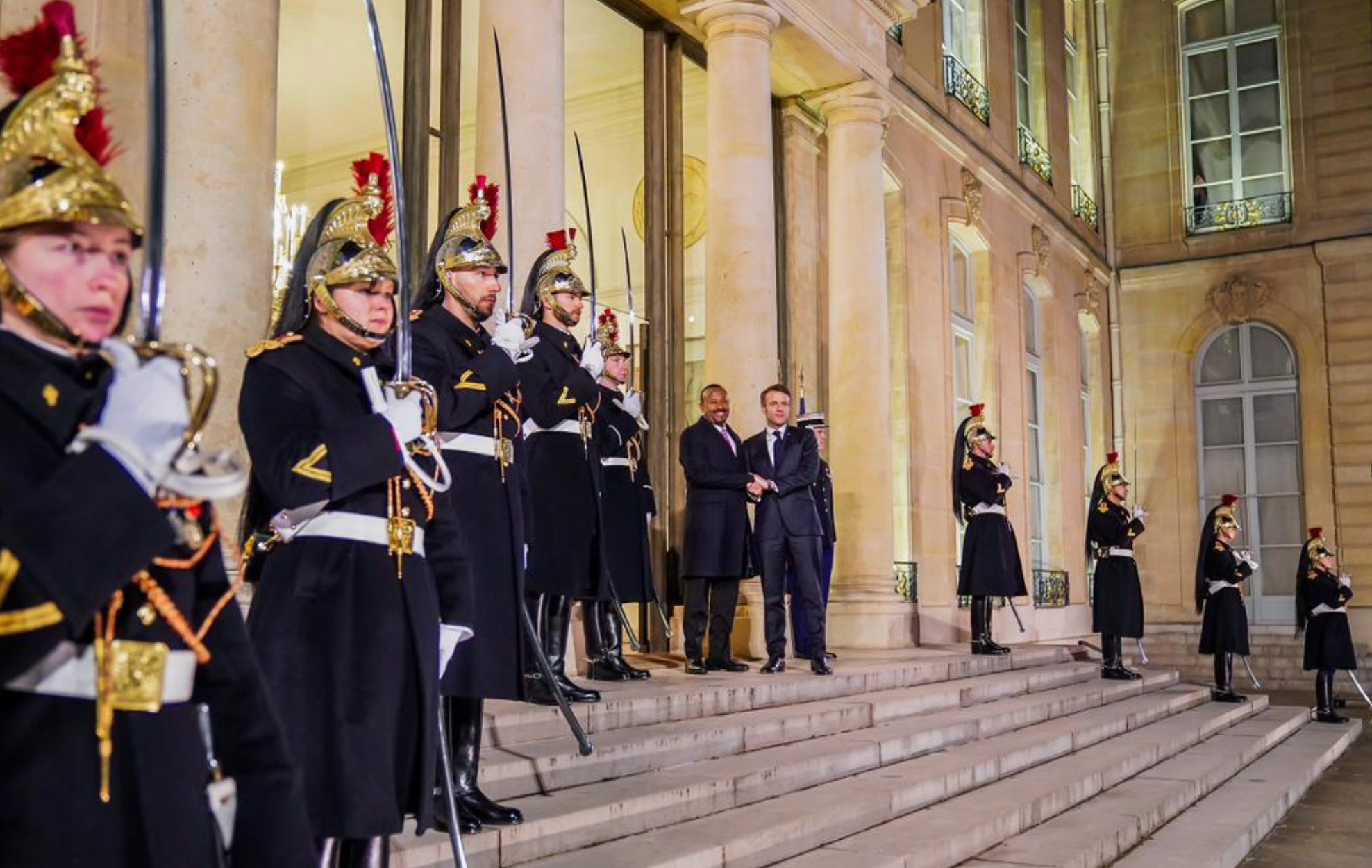 Ethiopian Prime Minister Abiy Ahmed and Emmanuel Macron at the Elysee Palace in Paris on Tuesday February 7, 2023.