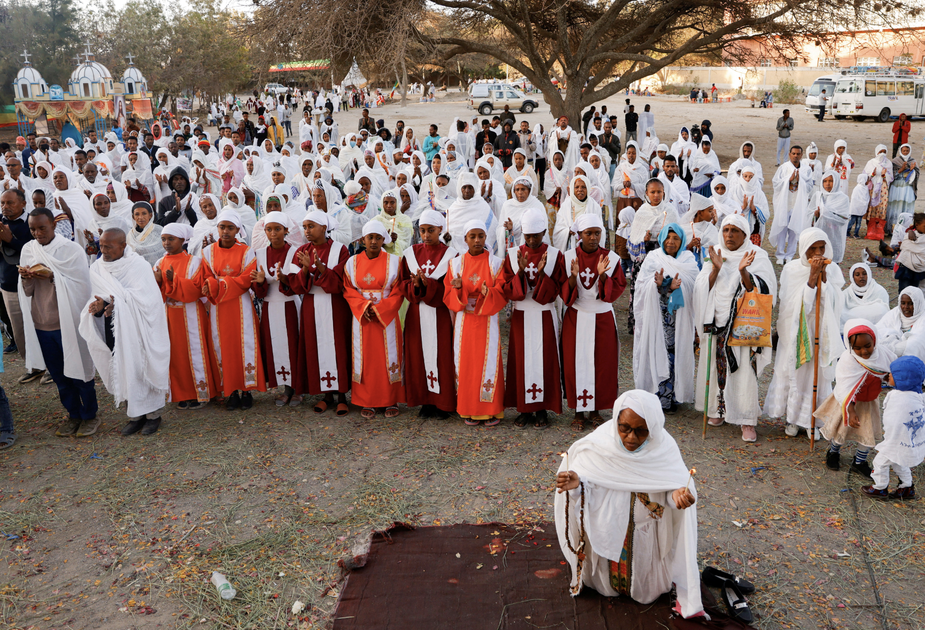 Ethiopian Orthodox faithful attend Epiphany celebration to commemorate the baptism of Jesus Christ on Lake Dambal in Batu town of Oromia Region