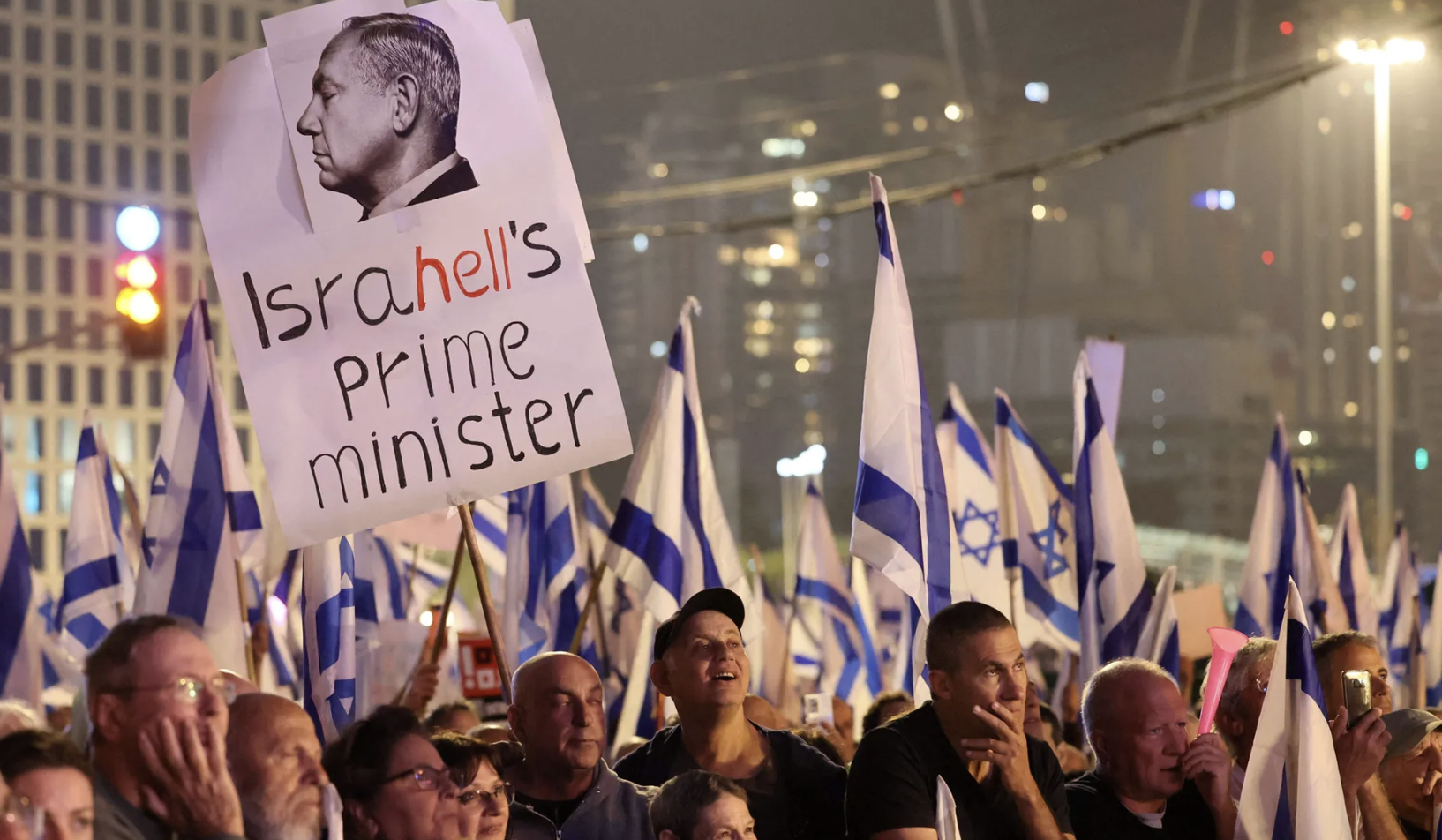Israelis protest against the government's justice reform bill in the northern city of Karmiel last Saturday.
