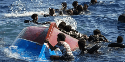 Refugees near Italy's Lampedusa island
