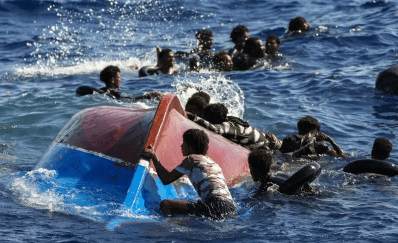 Refugees near Italy's Lampedusa island