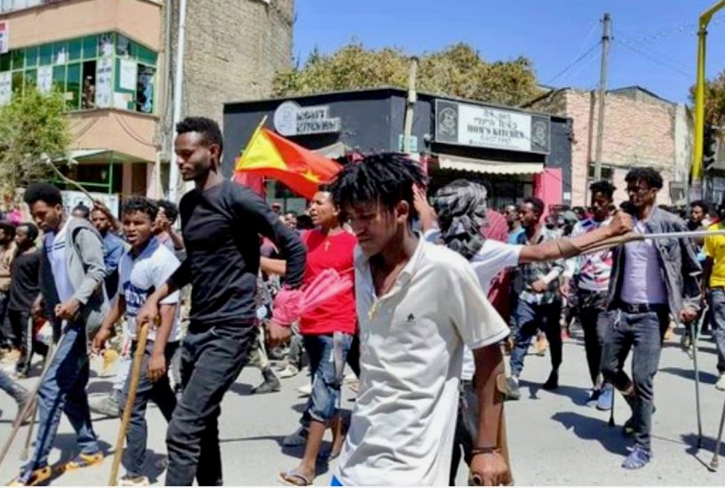 Disabled Tigrayan fighters protesting on the streets of Mekelle, March 2023