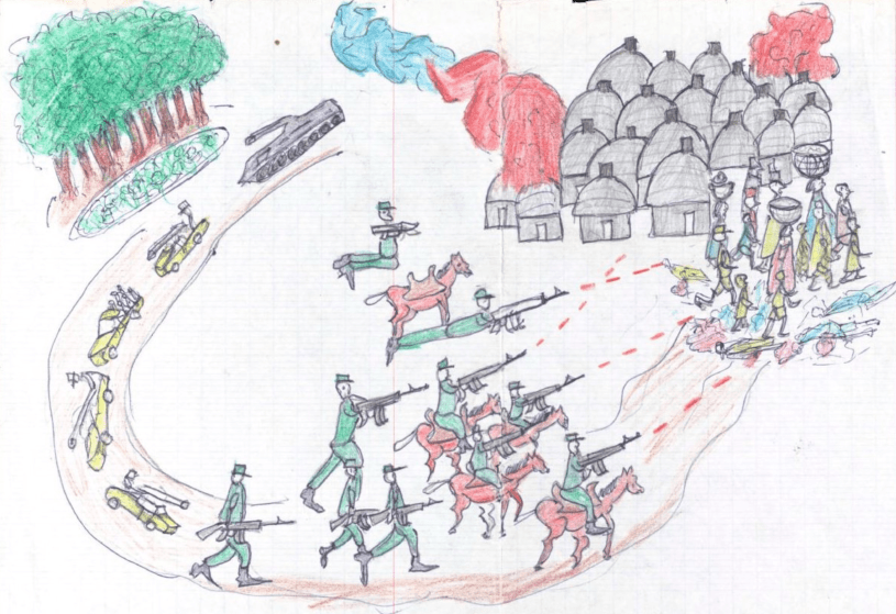 Sudan Children draw the violence they have experienced