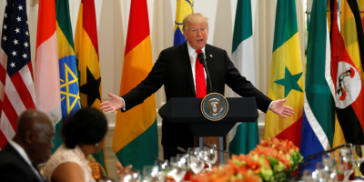 U.S. President Donald Trump speaks during a working lunch with African leaders during the U.N. General Assembly in New York, U.S., September 20, 2017