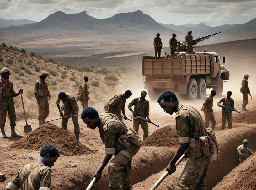 Eritreans digging trenches along the Ethiopian border