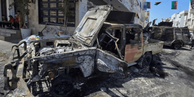 Burnt out truck in Libya