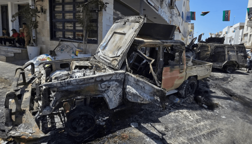 Burnt out truck in Libya
