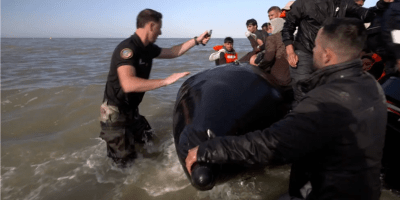 French police slash traffickers boat