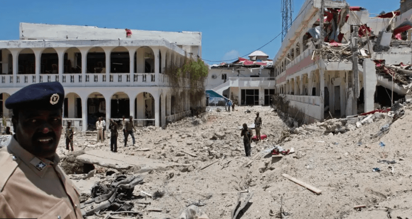 Mogadishu after bombing of hotel, BBC