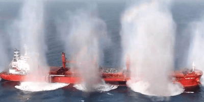 Houthis released showing their attack on the Magic Seas commercial vessel on 8 July 2025 in the Red Sea.