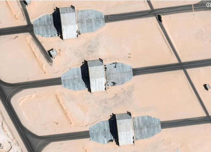 A satellite image shows a Bayraktar Akinci, an unmanned combat aerial vehicle, at an airport in East Oweinat, Egypt, December 28, 2025
