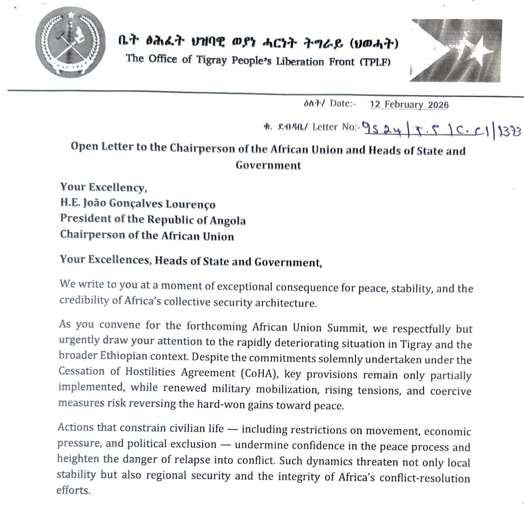 Ethiopia: Open letter from the TPLF to the African Union Summit as ...