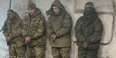 Captured Russian invaders with an African mercenary
