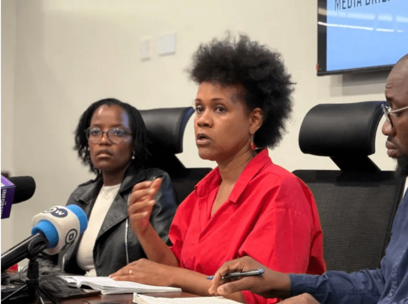 Tanzanian activist Maria Sarungi Tsehai speaks at a press conference in Nairobi following her brief abduction in January 2025