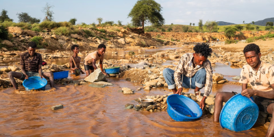 These artisanal miners near the Eritrean border pan for gold manually, without the heavy machinery that the newer, larger operations use. The young men were displaced by the war.Claire Wilmot/The Globe and Mail