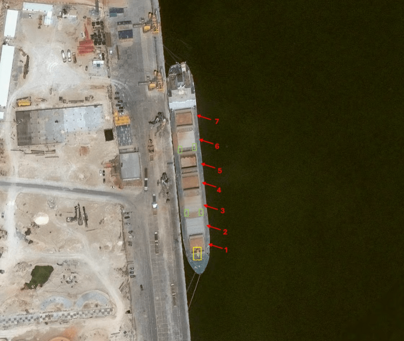 A Russian ship surreptitiously export grain from Feodosia in occupied Crimea to Benghazi in Libya