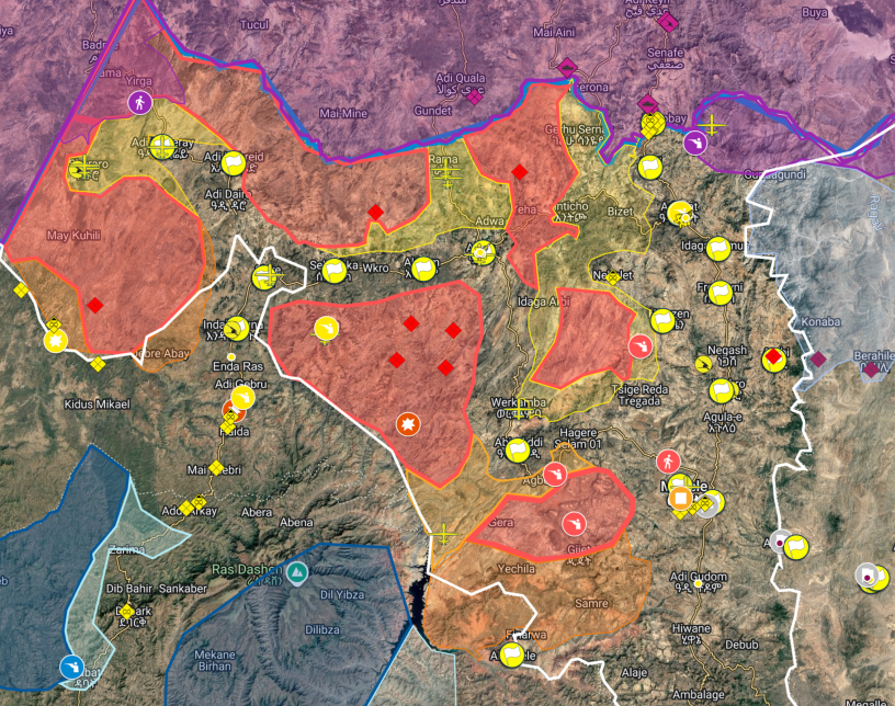 The Ethiopian Conflict Map @Ethiomapping detail on Ethiopia Eritrea border